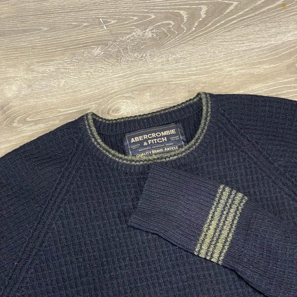 Abercrombie & Fitch Sweater Mens Large Blue Lambswool Waffle Knit Vintage